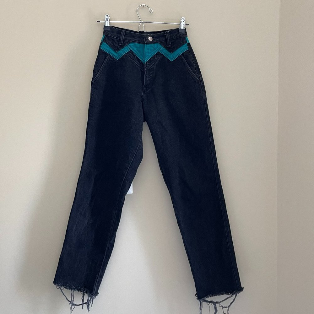 Stylish Black and Teal Women's Jeans